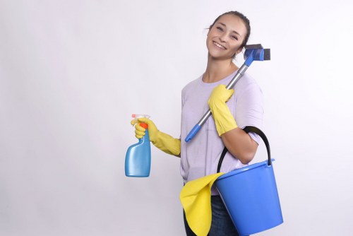Professional carpet cleaner assessing room size for pricing